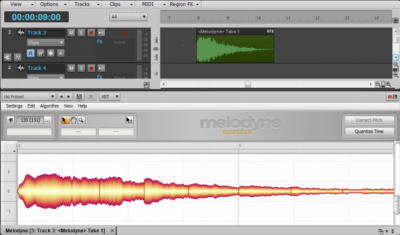 Painel do Melodyne do Sonar