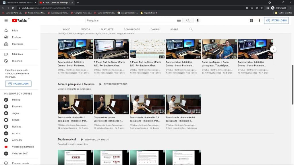 Lista de vídeos de Luciano Alves sobre o Sonar Platinum no YouTube